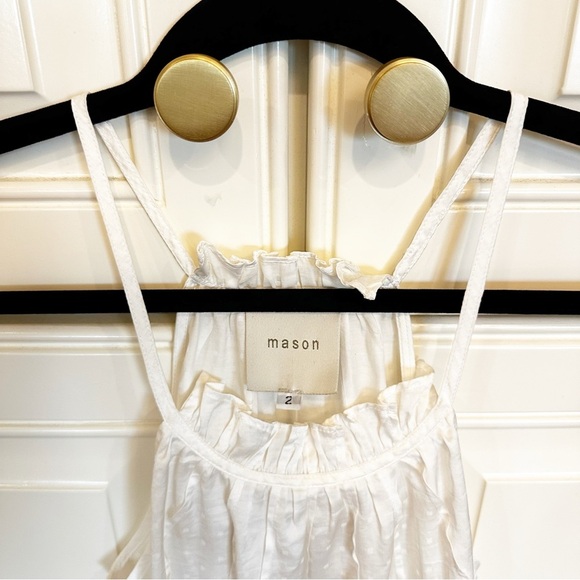 Mason Women’s Silk Ruffle Textured Spaghetti Strap Tank Blouse Top Racerback 2 - Picture 3 of 9